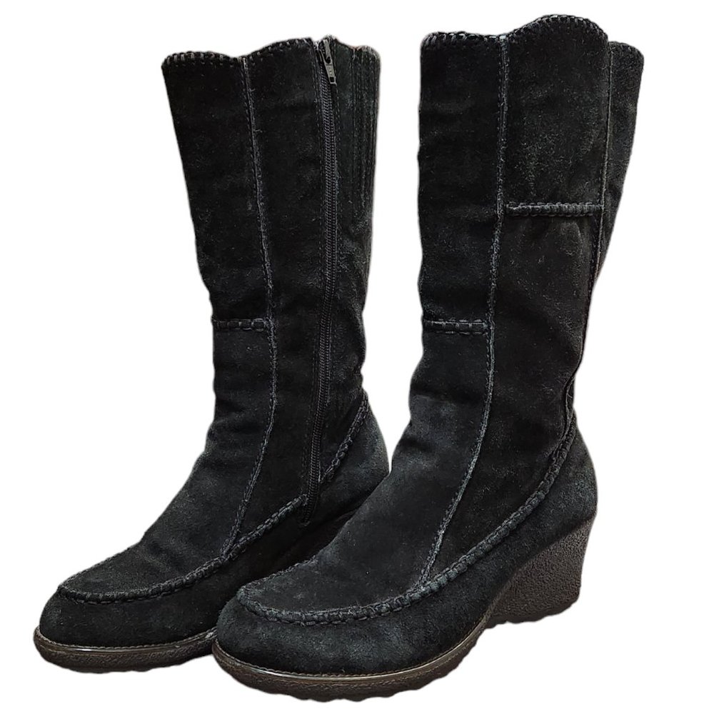 Earth Spirit Side Zip Black Suede Boots Size 10